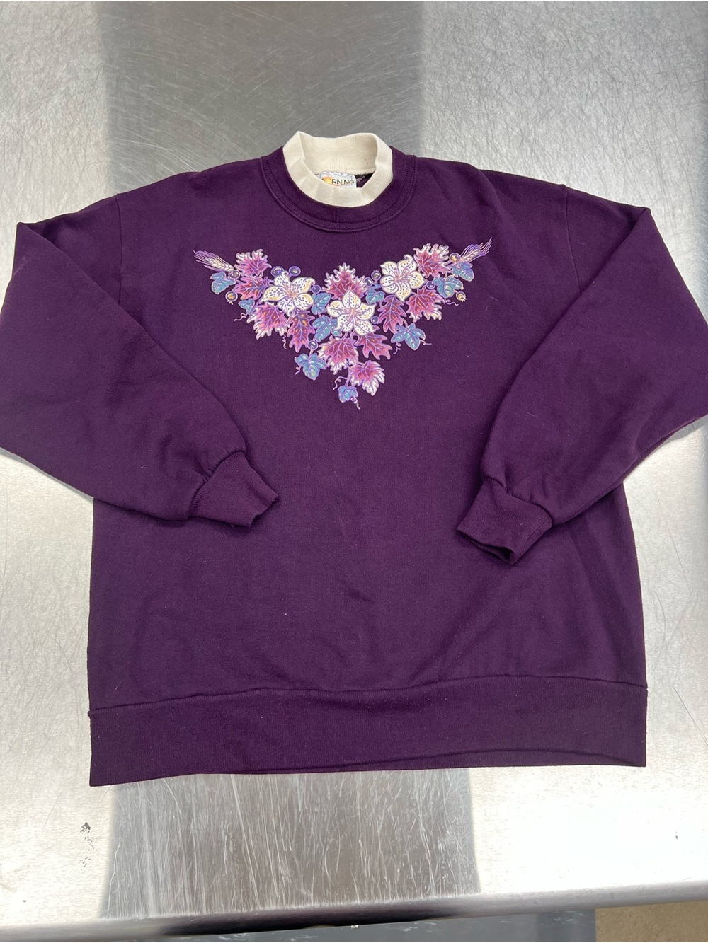 Morning Sun Grandma Purple Floral Embroidered Women's Sweater Large